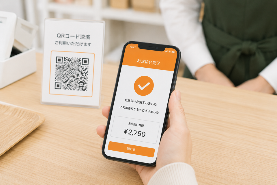 スマートフォンでキャッシュレス決済をしている様子