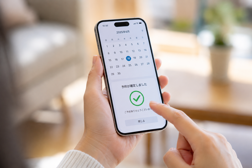 スマートフォンでオンライン予約画面を確認している様子